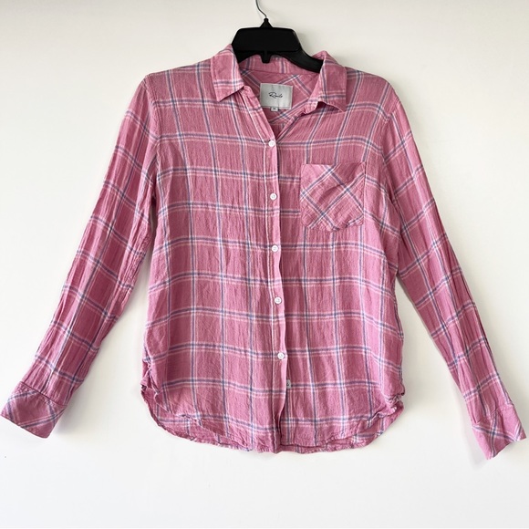 Rails Charli dusty rose check plaid linen blend button up shirt - Picture 3 of 6